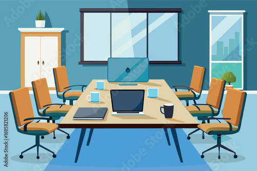 Conference room setup with modern design and technology for productive meetings