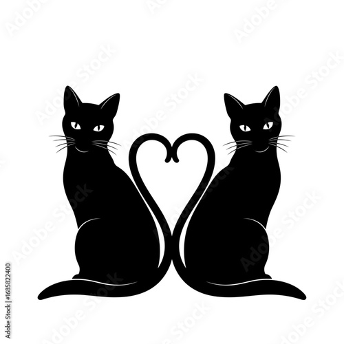 Vector art of two black cats sitting with tails forming a heart shape vector illustration in simple flat style