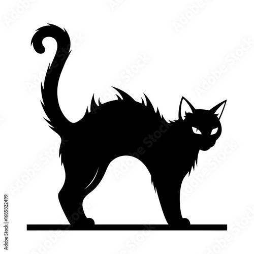 Vector art of silhouette of a black cat with arched back