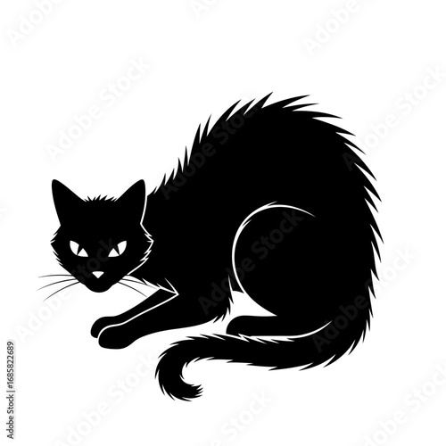 Vector art of arched back black cat, a symbol of halloween, superstition, and mystery, with fur standing on end