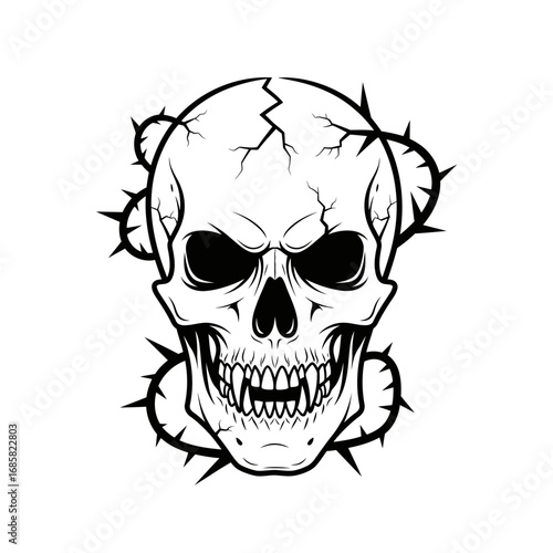 Vector art of detailed skull with thorns for tattoo, graphic design, halloween, horror themes and creative projects