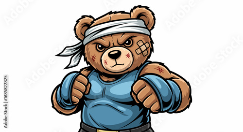 Fighter Teddy Bear Cartoon Character Ready to Box