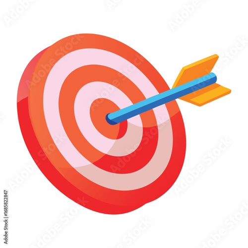 Isometric Target with Arrow Hit in the Center Keywords: target, arrow, bullseye, dartboard, game, sport, accuracy, precision