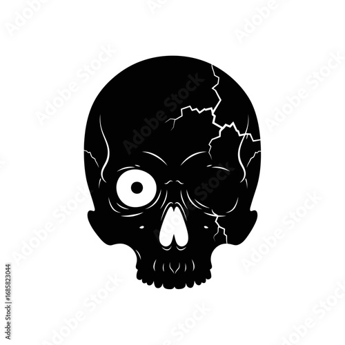 Illustration of a cracked skull with one eye, perfect for halloween or pirate themed designs
