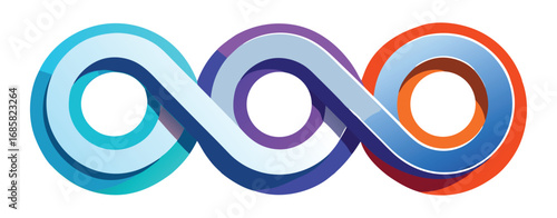 Triple Infinity Loop Symbol with Blue Purple and Orange Gradients on White infinity symbol