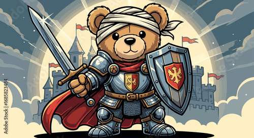 Brave Teddy Bear Knight Defending the Kingdom