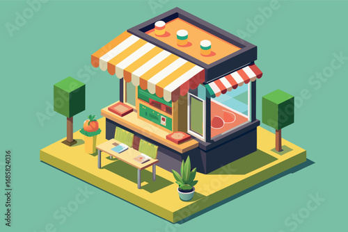 Colorful street food stall serving fresh ingredients in an outdoor setting