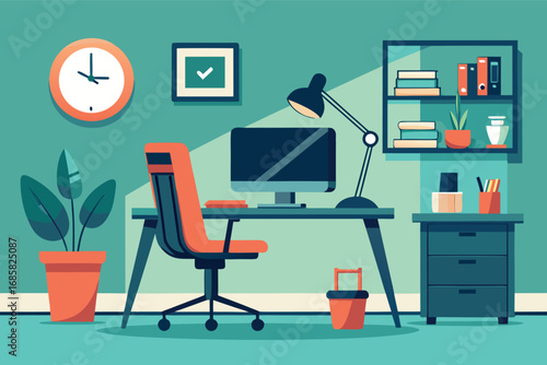 Home office setup with modern desk and plants in a bright environment