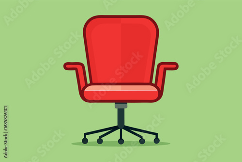 Modern red swivel chair on a green background with a minimalist design