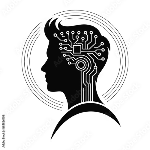 Elegant silhouette of a woman's head and face with her hair styled in a beautiful, artistic black vector illustration