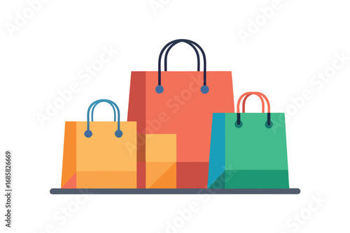 Colorful shopping bags arranged neatly on a flat surface for a retail display