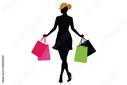 Stylish woman shopping with colorful bags during a bright daytime outing