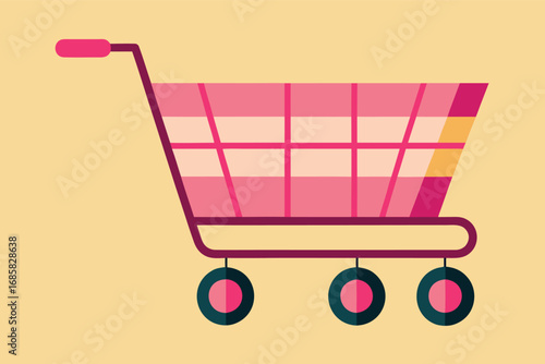 Shopping cart design in flat style with colorful details on a pastel background