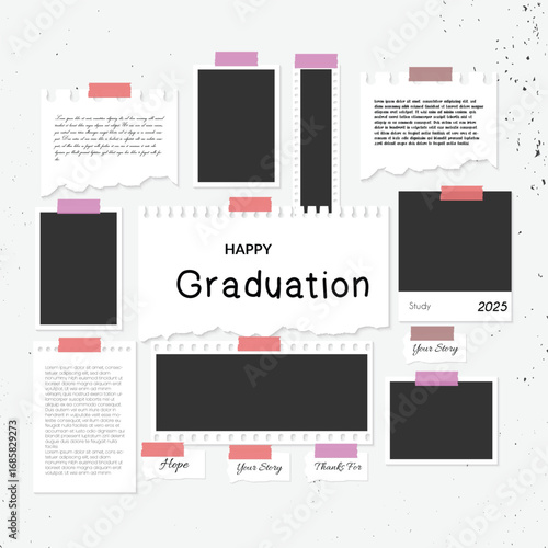 Abstract photos or pictures collage and digital wall template with Graduation theme on square board