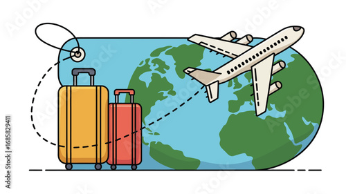 Travel tourism airplane luggage world map vacation journey flight destination trip