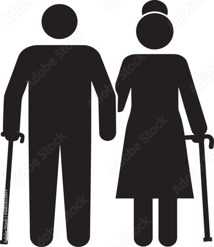 An elderly Couple Walking Together with Canes Symbol of Aging Support and Companionship