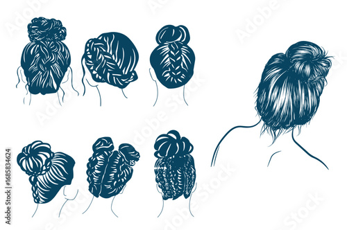 Vector hand drawn sketch illustration of female hair backward