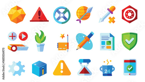 Collection of Flat Design Icons Representing Business Technology and Education Keywords: icon set, flat design, vector, symbols