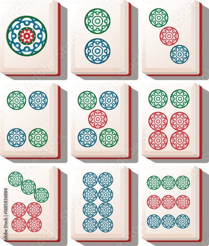 Isometric mahjong dots only tile set - vector illustration