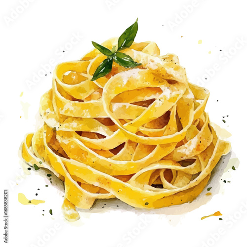 watercolor vector of Pasta, isolated on a white background.