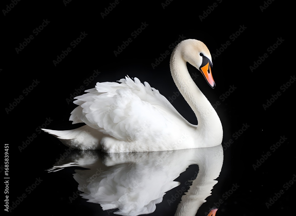 Fototapeta premium Graceful Swan Reflection on Black
