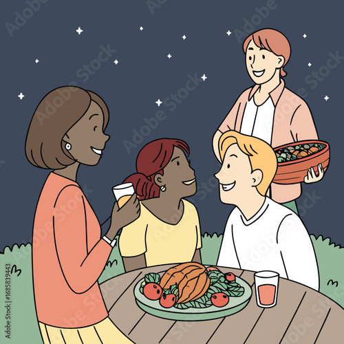 Joyful multicultural family enjoying a festive holiday meal together at a warmly lit dining table celebrating togetherness and good food