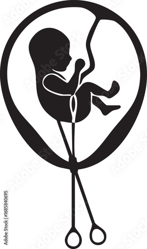 Abortion Awareness Icon Foetus with Scissors Symbol Vector