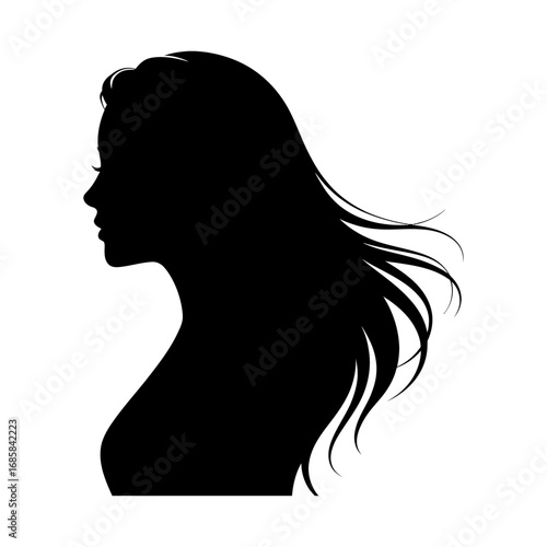 woman head profile silhouette with long hair vector illustration