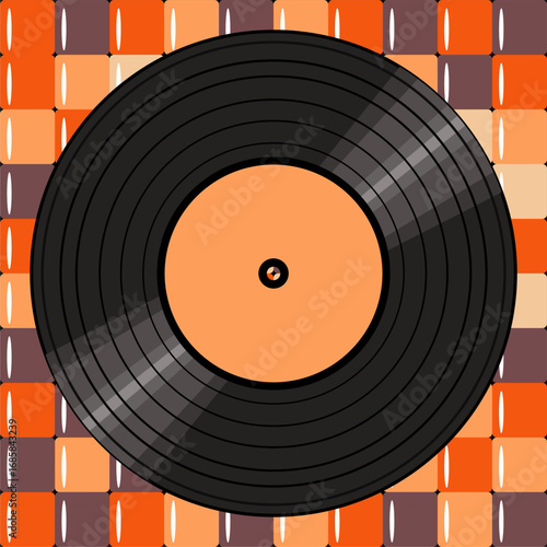  Vinyl disk retro player style illustration vector art decor design 70s, 80s, 90s music pattern