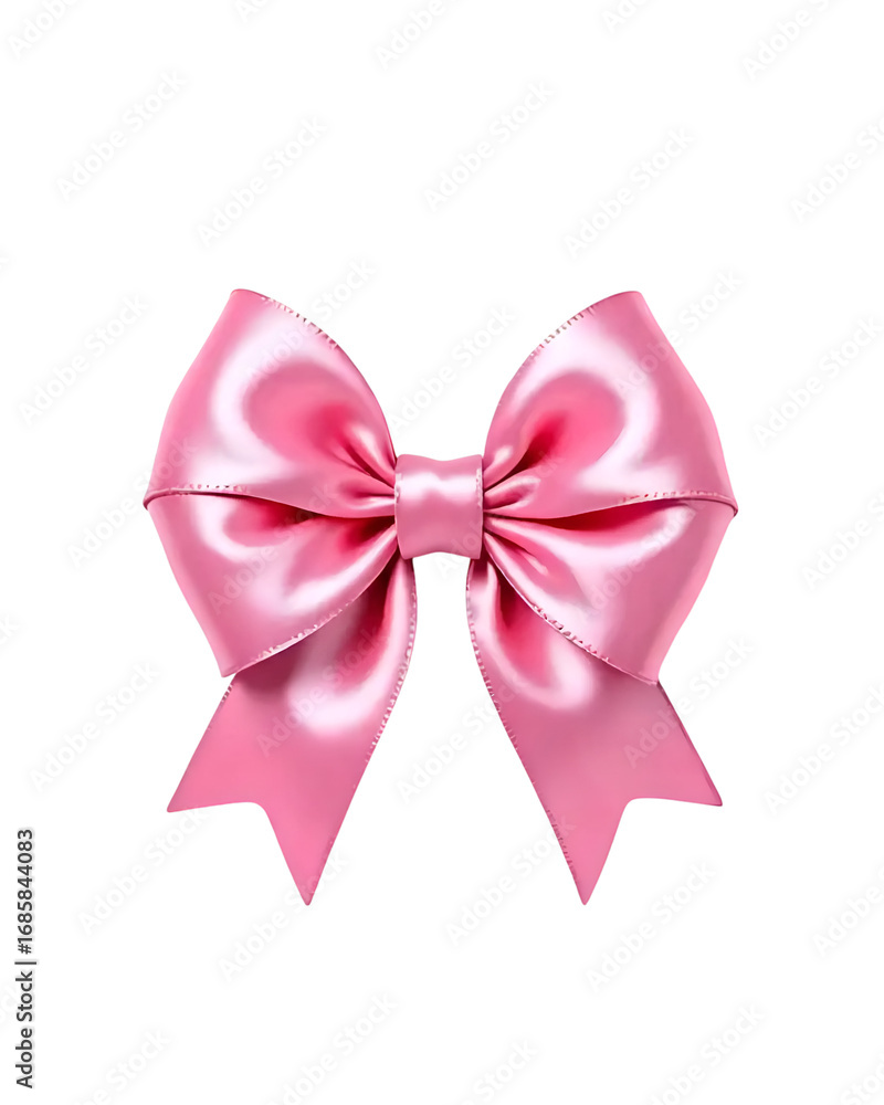 Fototapeta premium Shiny Pink Satin Gift Bow, 3D Illustration, Elegant Glossy Texture, Isolated on Transparent Background