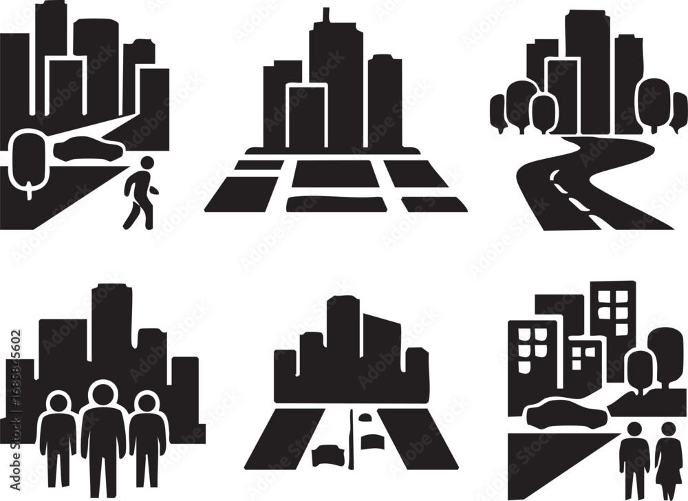 Obraz premium Urban Life Vector Set City Activities and Daily Routine Icons
