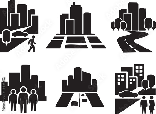 Urban Life Vector Set City Activities and Daily Routine Icons