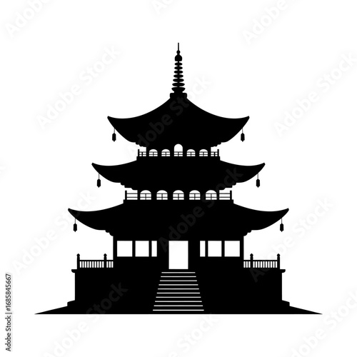 traditional pagoda silhouette with layers and stairs vector art