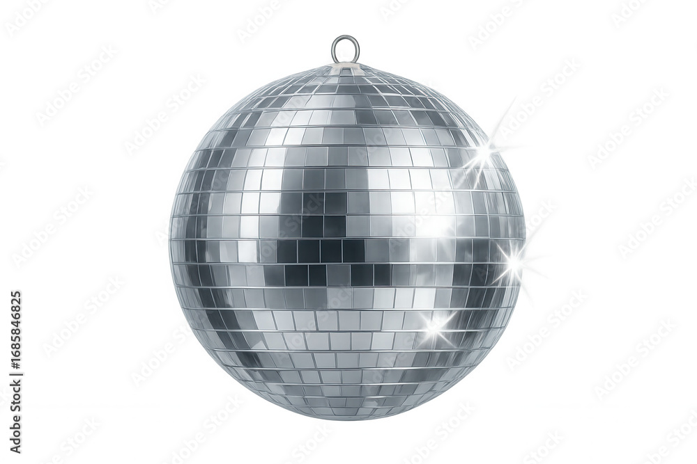Fototapeta premium Classic disco ball reflecting bright spots of light, isolated on transparent background, perfect for party and celebration visuals