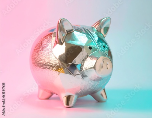 Metallic piggy bank with vibrant lighting