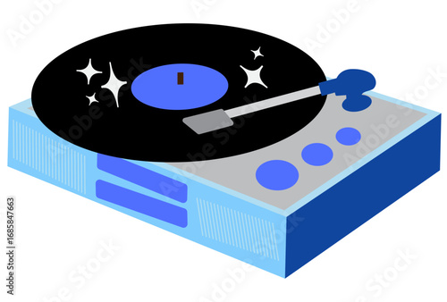 vector illustration of a blue record player in flat color style