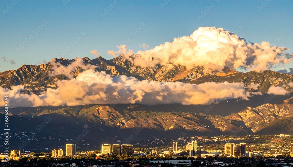 Obraz premium Mountain Range Sunset Cityscape