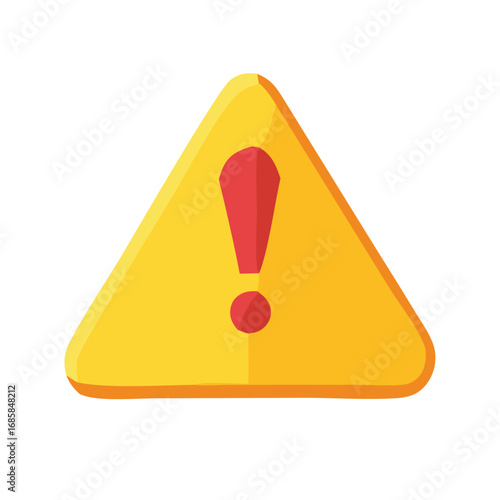Yellow Triangle Warning Sign with Red Exclamation Mark on White Background symbol