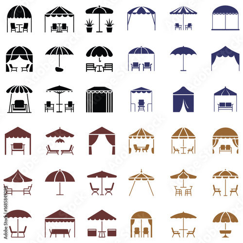 Outdoor seating and shelter icons canopy umbrella