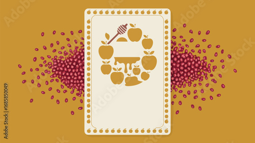 Rosh hashanah jewish new year apples honey pomegranate celebration holiday card