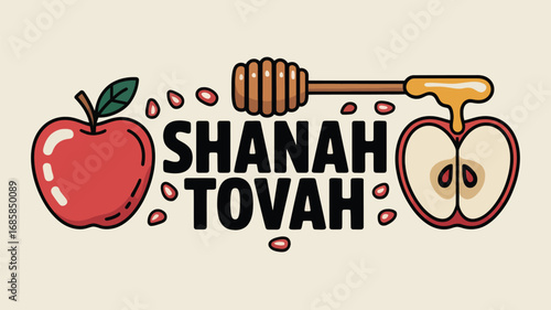 Shanah tovah rosh hashanah jewish new year apple honey holiday celebration greeting