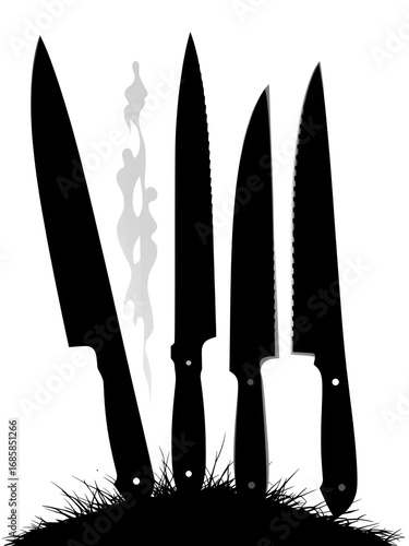 vector silhouette of knives isolated on white background