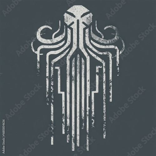  A stylized illustration of a Cthulhu-like creature with a grunge effect. This image represents mythical horror and unknown cosmic power.
