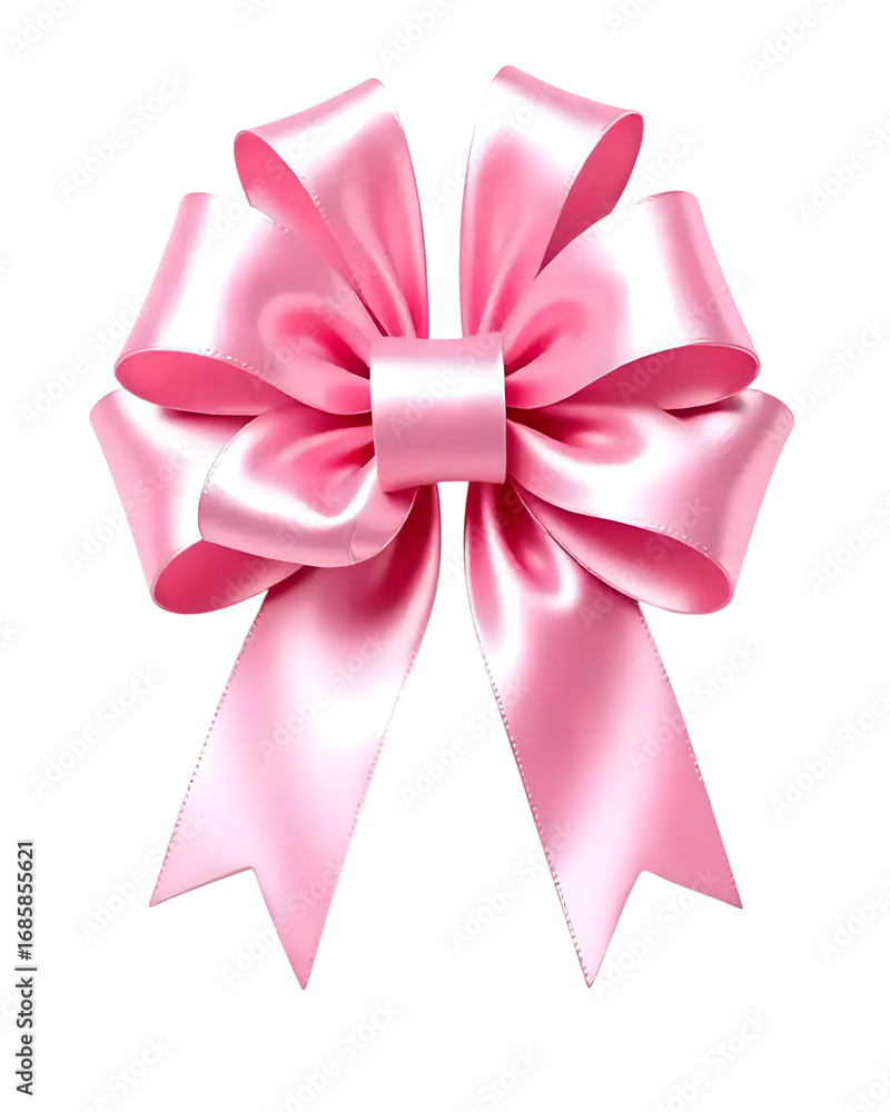Fototapeta premium Shiny Pink Satin Gift Bow, 3D Illustration, Elegant Glossy Texture, Isolated on Transparent Background