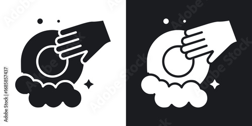 Washing dishes icons vectors in solid black and white style