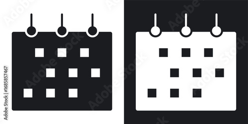 Wall calendar icons vectors in solid black and white style