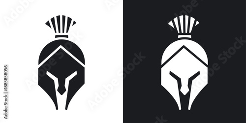 Spartan Helmet icons vectors in solid black and white style