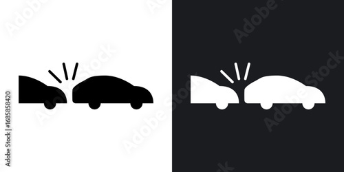 Rear end collision icons vectors in solid black and white style
