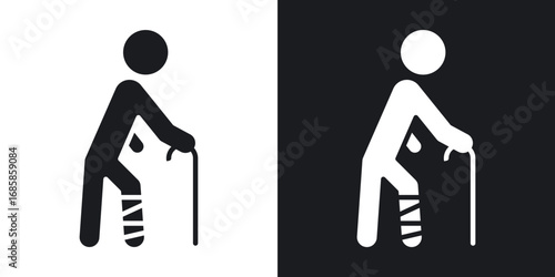 Man with broken leg icons vectors in solid black and white style