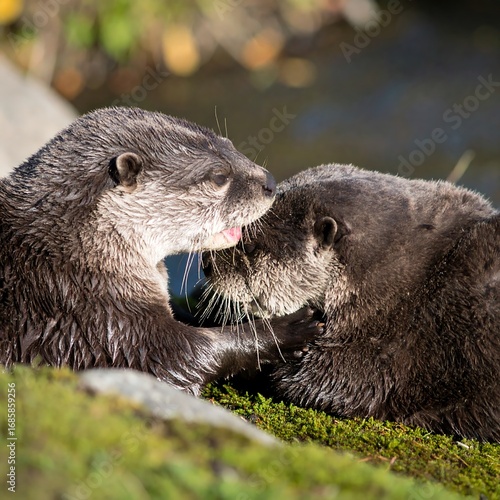Two otters interacting